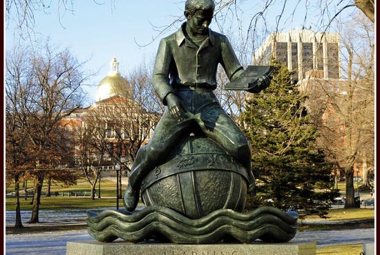 The "Learning" statue in Parkman Plaza located in Boston Common, America's oldest park; Boston, Massachusetts.
