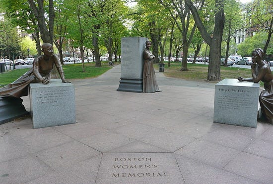 The Women's Memorial on the Commonwealth Avenue Mall located in Boston, Massachusetts.