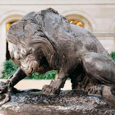 "Lion with Serpent", Antoine-Louis Barye. 1832-1833. Bronze, 53 1/4 x 70 1/8 x 37 7/8 inches.