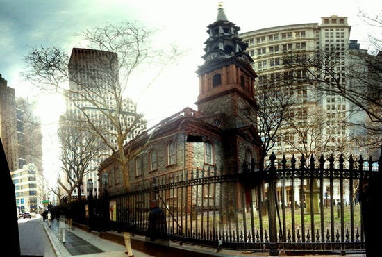 18th, 19th, and 20th Century buildings in the 21st Century morning sun.