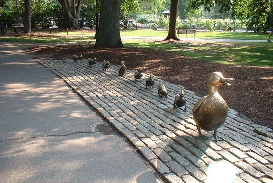 "Make Way for Ducklings" sculpture in Boston Public Garden