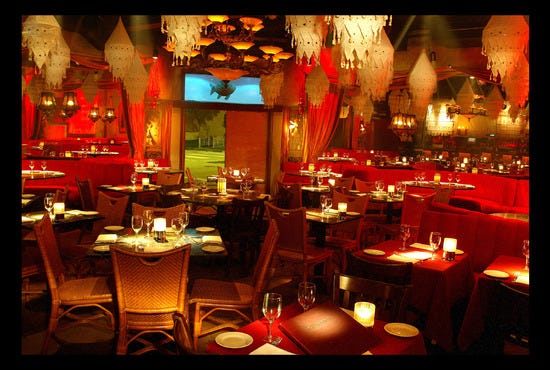 Tantra's dining room evokes a romantic, Eastern-influenced atmosphere