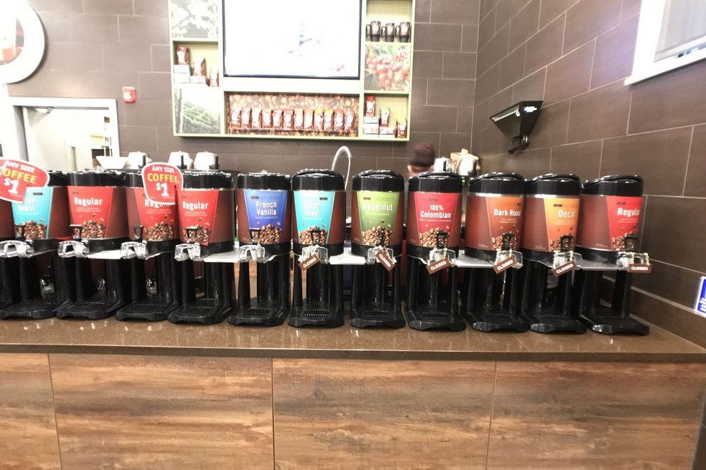 An extensive lineup of Wawa coffee