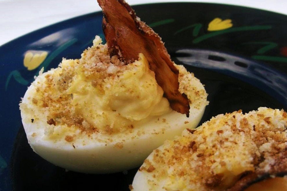 These cheesy, prosciuttotopped deviled eggs are the ultimate appetizer
