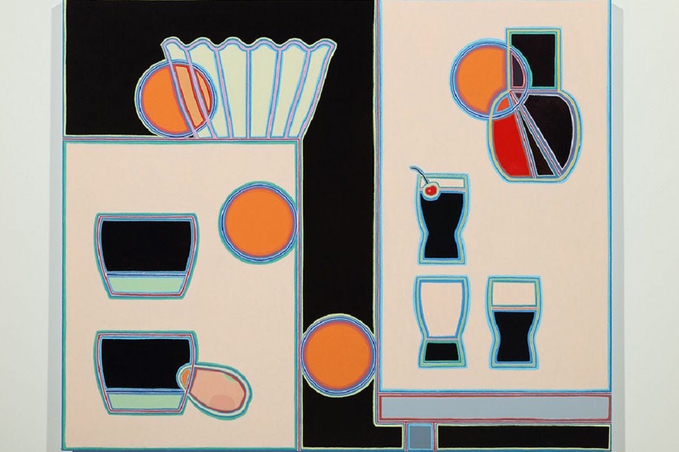 Holly Coulis (Canadian, b. 1968), <em>Two Tables, Oranges, Cherry Cola</em>, 2017, Oil on linen”><span class=