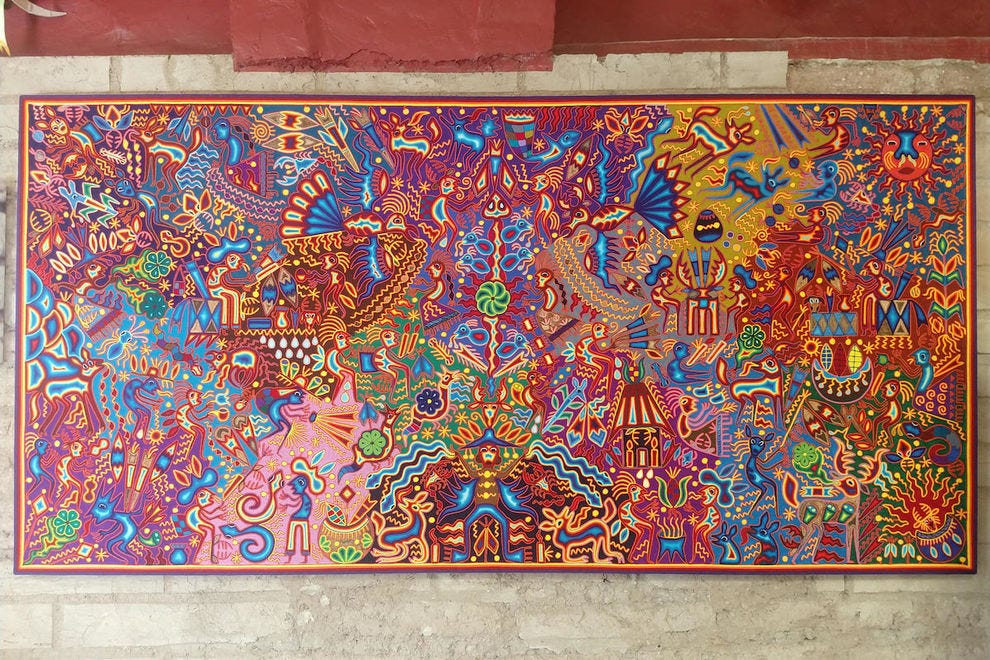 "Dream of the Gods" is a stunning example of traditional yarn paintings