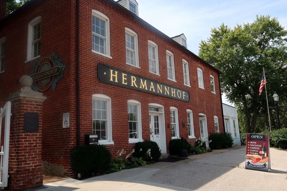 Hermannhof's handsome brick building, built in 1852, has arched cellars in its basement you can see for free