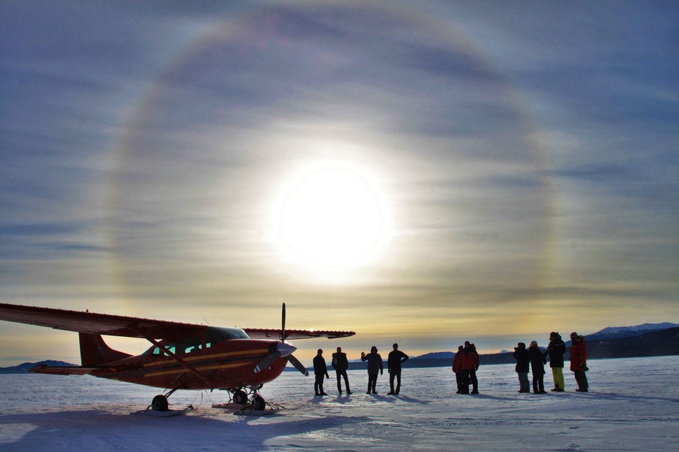 A sundog appears during a daytime flight