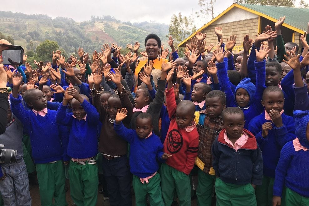 Lucy Mukaria and the students at Ribui Primary School