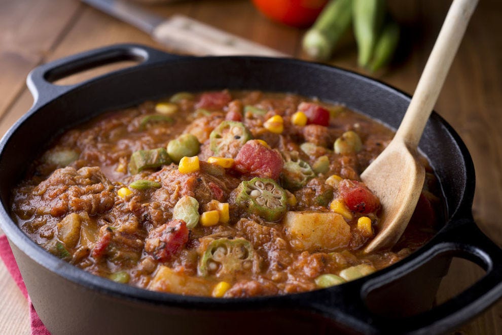 The longer that Brunswick stew simmers, the more tender the meat and vegetables become