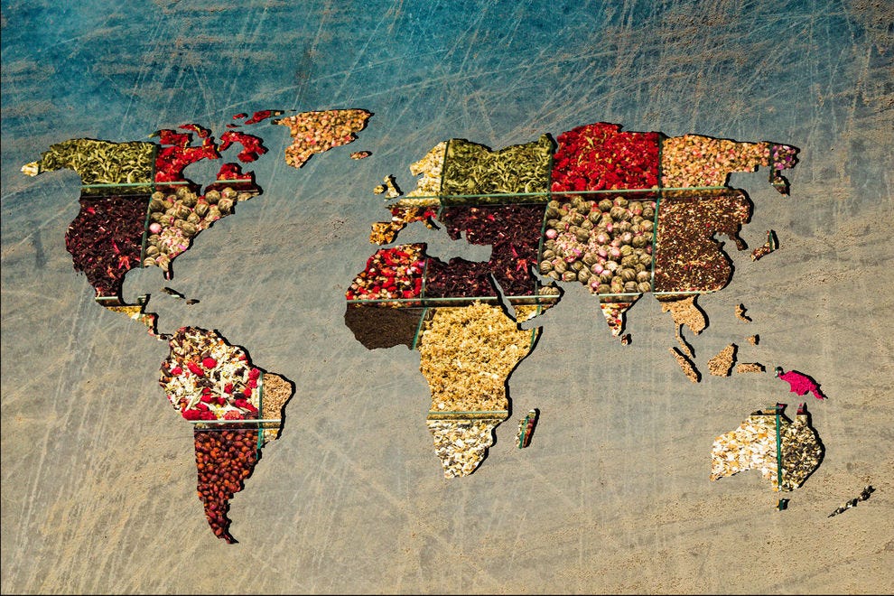 World map made of spices