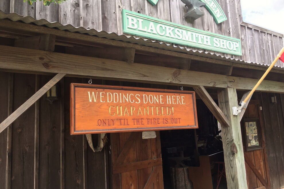 The blacksmith shop still performs weddings and renewals on Valentine's Day