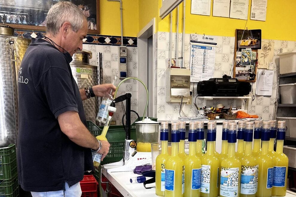 Profumi della Costiera nel comune di Ravello fa il limoncello in una fabbrica visibile dalla sua bottega