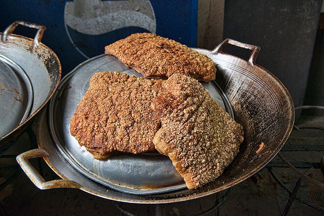 Crispy deep-fried pork belly (moo krob)