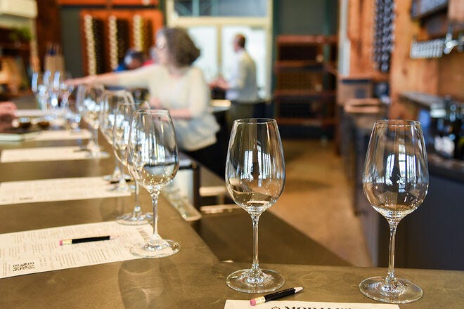 Taste flights of wine at Modales Winery during the fall harvest