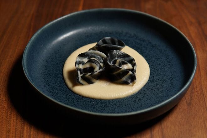 Zebra tortellini from one of Avelo's ever-changing tasting menus in Toronto