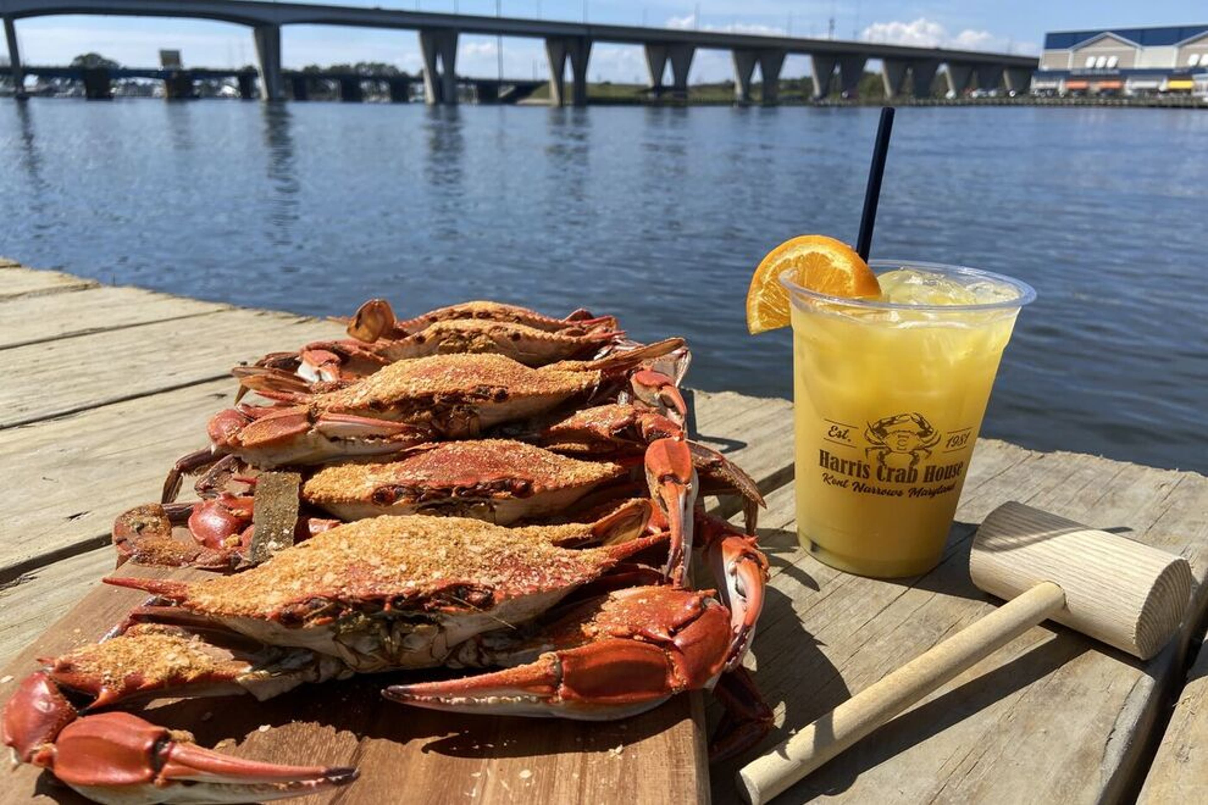 Steamed crabs and an Orange Crush, a classic combo at Harris Crab House