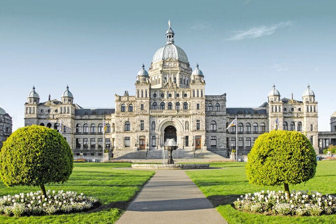 Architecture and history buffs can coolcation around impressive buildings like the Legislative Assembly of British Columbia