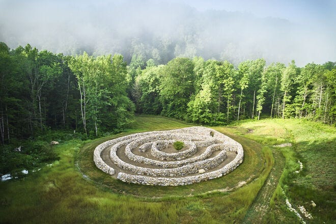 Forest bathing may include wandering in a labyrinth at Blackberry Mountain